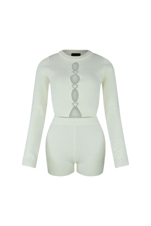Heart It Sweater Top & Shorts SET matching sets EDGE Small White